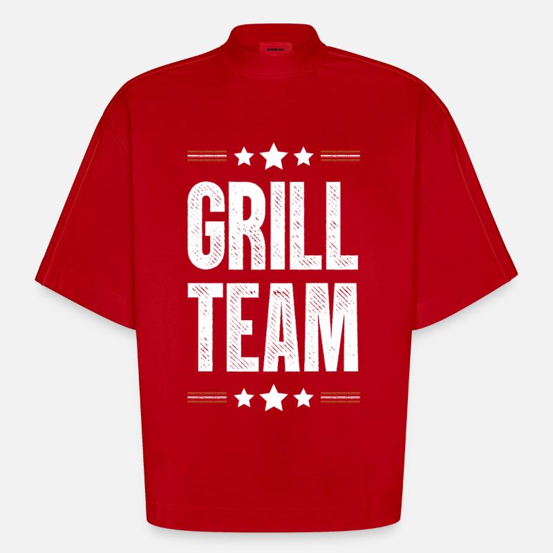 Équipe Grill - T-shirt bio épais oversize Boxy fabriqué en UE - rouge
