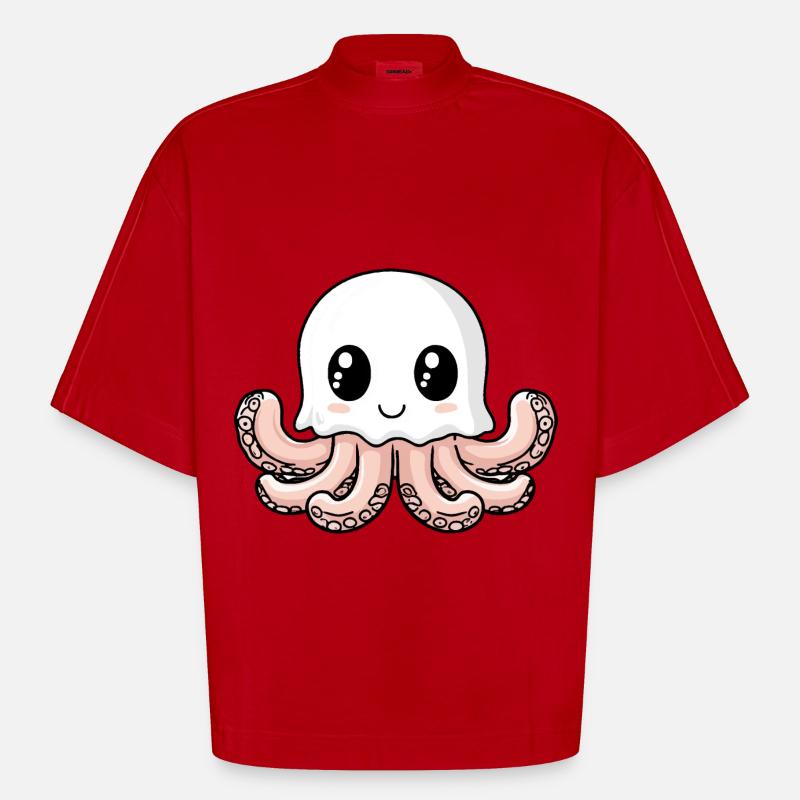 Octopus Halloween Comic Ghost - T-shirt bio épais oversize Boxy fabriqué en UE - rouge