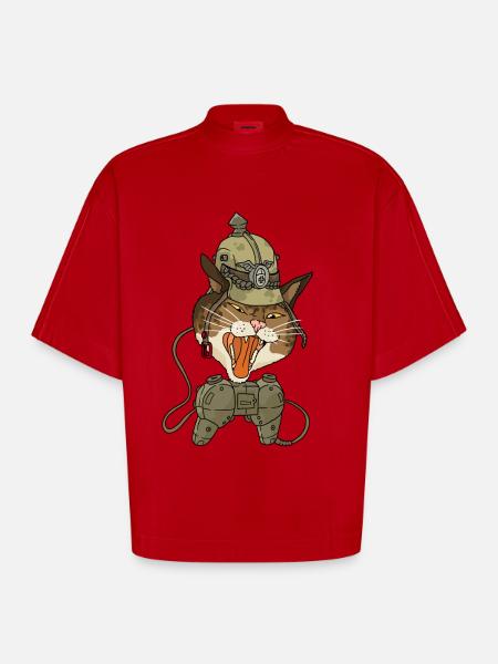 gamer rage cat - Heavyweight Oversized Organic Boxy T-Shirt Made in EU - red