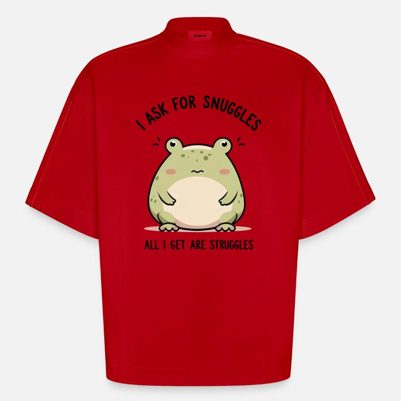 Trauriger Frosch – Kuscheln oder Kämpfen? - Heavyweight Oversized Organic Boxy T-Shirt Made in EU - Rot