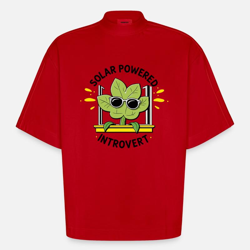 Solar Powered Introvert – Plant Joke - Heavyweight Oversized Organic Boxy T-Shirt Made in EU - red