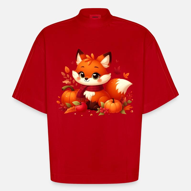 Fuchs Herbst 2 - Heavyweight Oversized Organic Boxy T-Shirt Made in EU - Rot