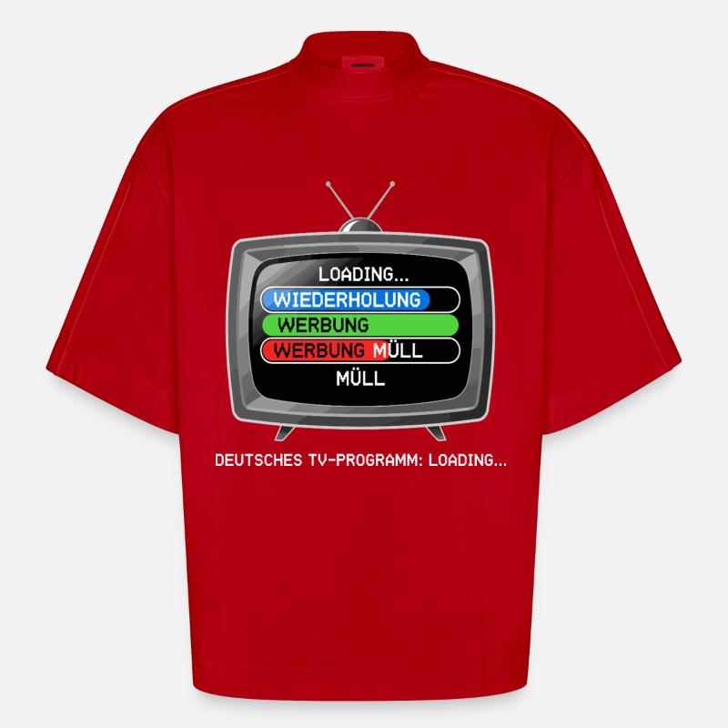 German TV Program: Loading... - Heavyweight Oversized Organic Boxy T-Shirt Made in EU - red
