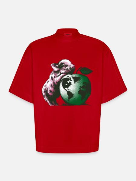 Vegan-Schweinchen - Heavyweight Oversized Organic Boxy T-Shirt Made in EU - Rot