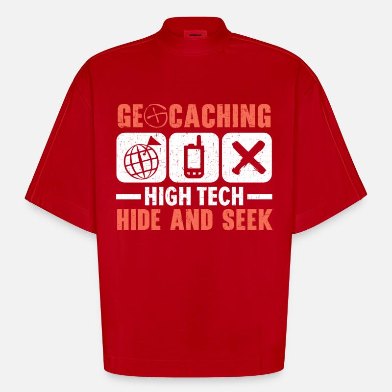Géocachette de haute technologie Cache-cache - T-shirt bio épais oversize Boxy fabriqué en UE - rouge