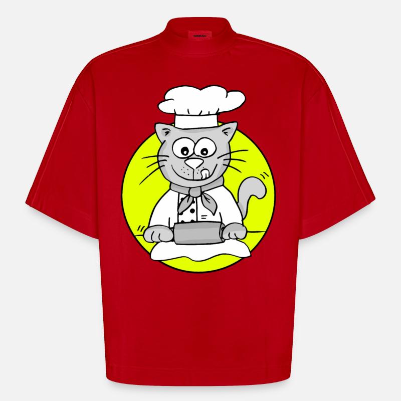 Retro Bäcker-Katze - Beruf Bäcker - Heavyweight Oversized Organic Boxy T-Shirt Made in EU - Rot