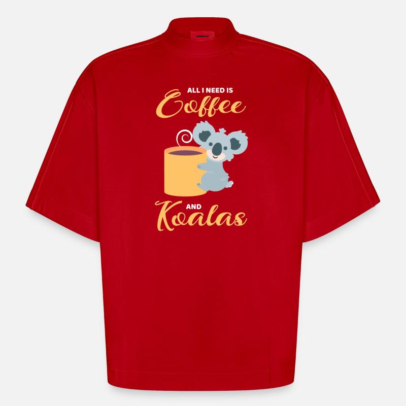 Les koalas et le café - T-shirt bio épais oversize Boxy fabriqué en UE - rouge
