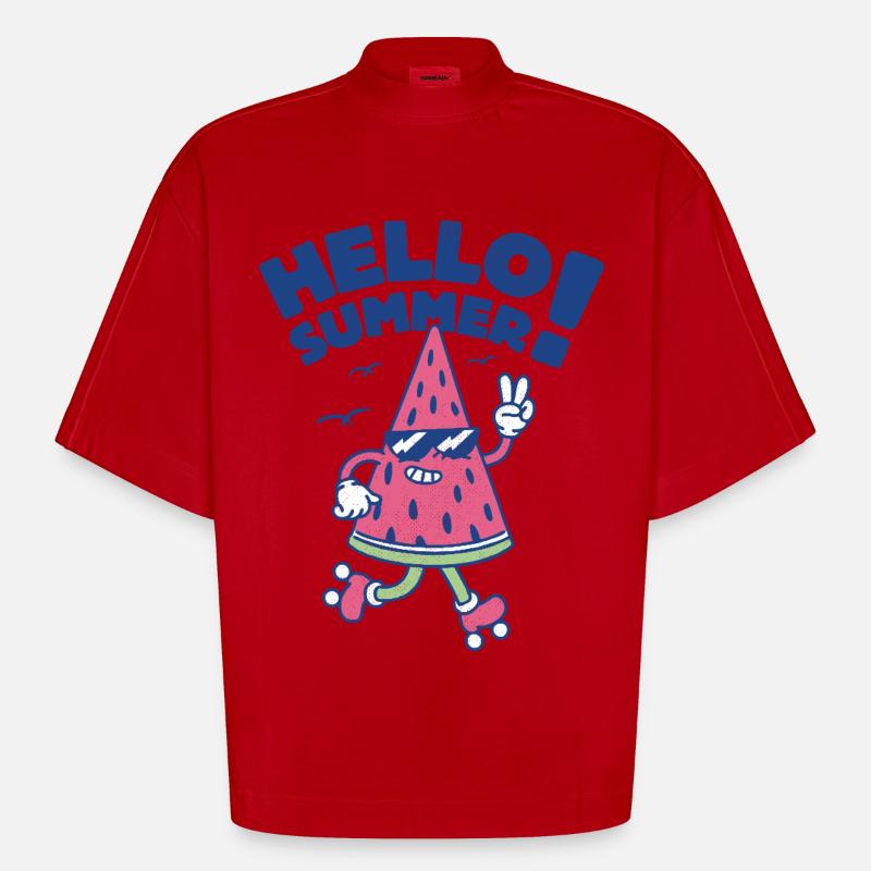 Hello Summer - Pastèque - T-shirt bio épais oversize Boxy fabriqué en UE - rouge