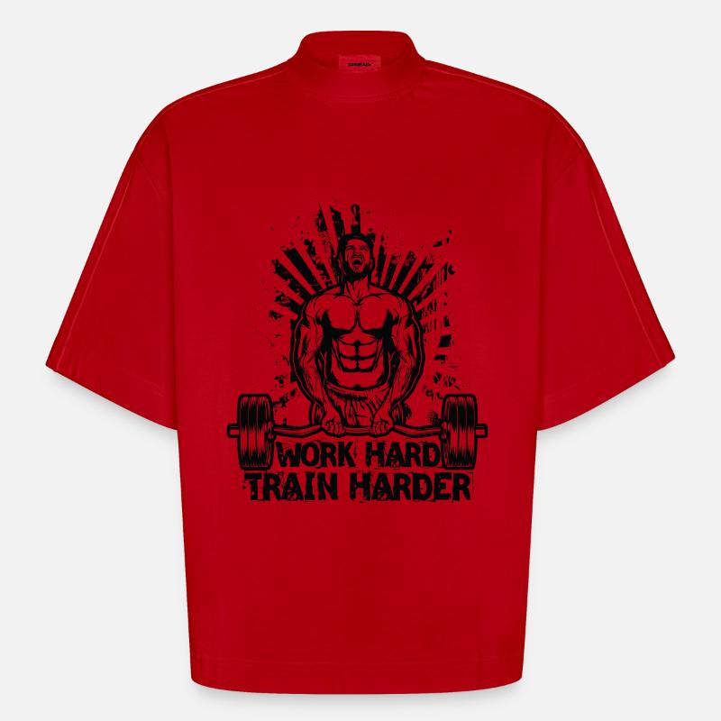 Work Hard / Train Harder - Heavyweight Oversized Organic Boxy T-Shirt Made in EU - red