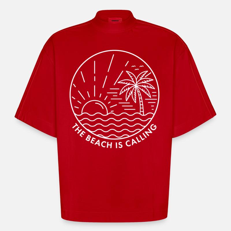 La plage vous appelle - T-shirt bio épais oversize Boxy fabriqué en UE - rouge