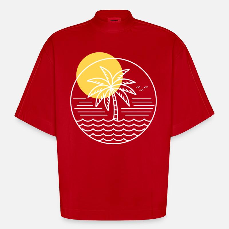 Palm Tree Circle - Heavyweight Oversized Organic Boxy T-Shirt Made in EU - red