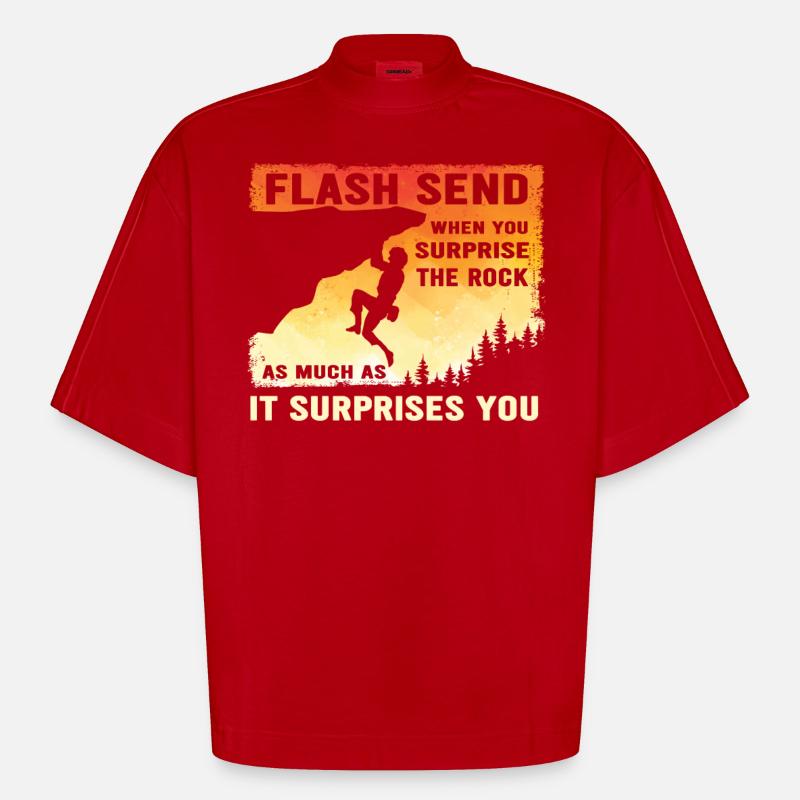 Boulderer Flash Send Bouldering - Heavyweight Oversized Organic Boxy T-Shirt Made in EU - red
