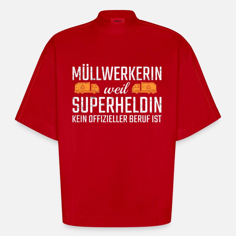 Müllwerkerin Superheldin - Heavyweight Oversized Organic Boxy T-Shirt Made in EU - Rot