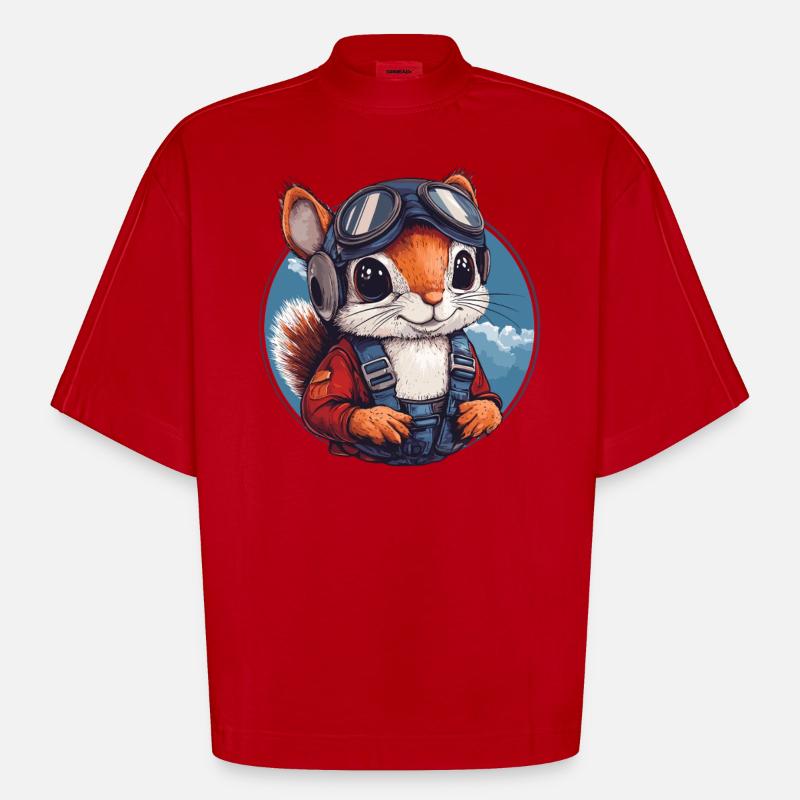 Fliegendes Eichhörnchen mit Brille - Heavyweight Oversized Organic Boxy T-Shirt Made in EU - Rot