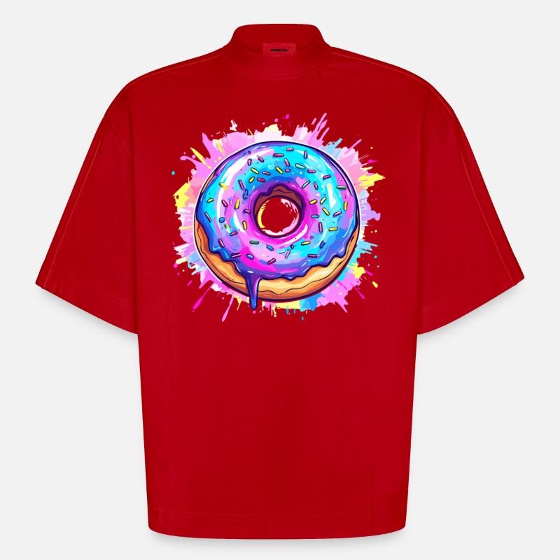 Bunte Donut Explosion - Heavyweight Oversized Organic Boxy T-Shirt Made in EU - Rot