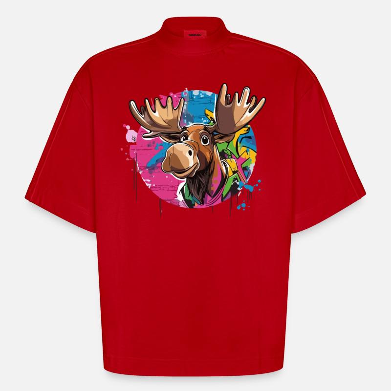 Elch mit Graffiti-Charme - Heavyweight Oversized Organic Boxy T-Shirt Made in EU - Rot