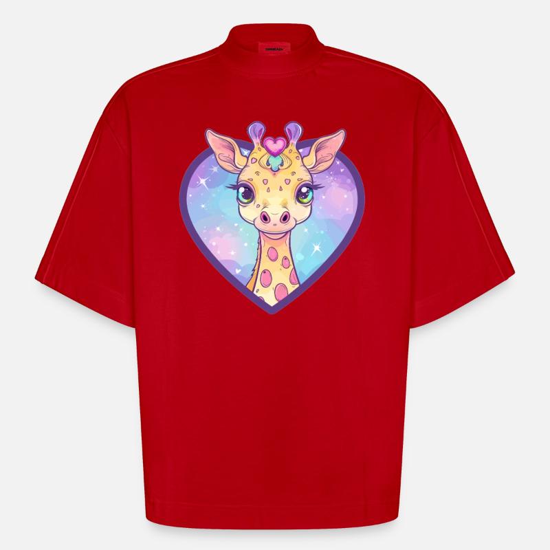 Herzgiraffe mit Glitzerblick - Heavyweight Oversized Organic Boxy T-Shirt Made in EU - Rot