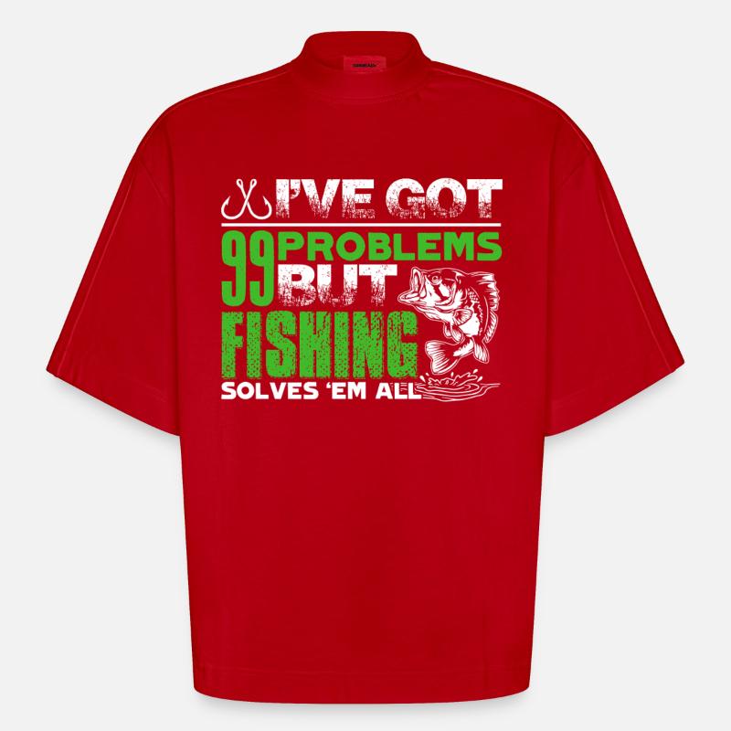 Fishing Solves All Problems - Heavyweight Oversized Organic Boxy T-Shirt Made in EU - red