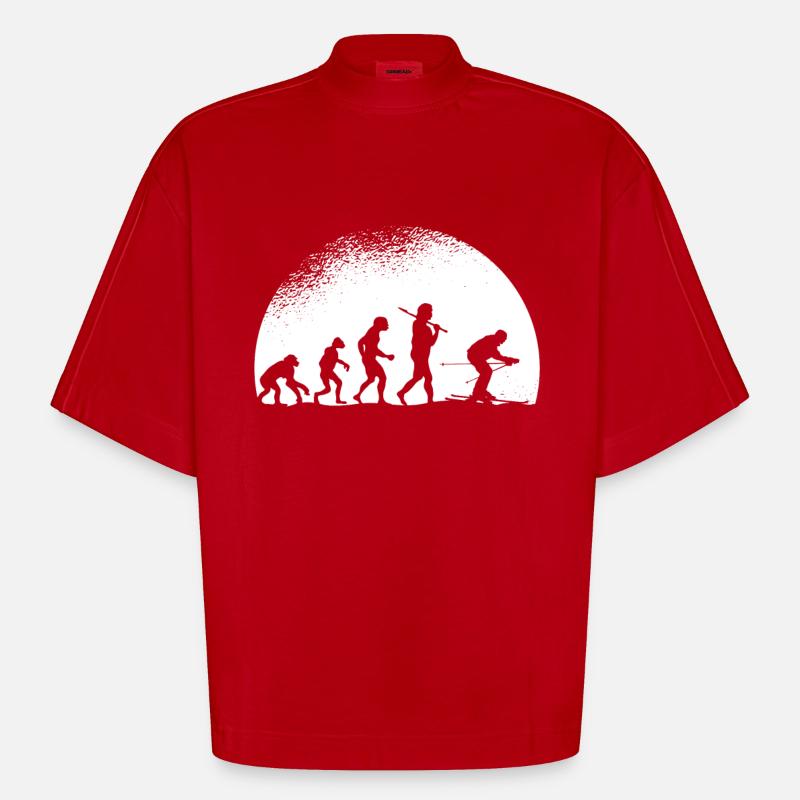 Evolution Ski - Heavyweight Oversized Organic Boxy T-Shirt Made in EU - red