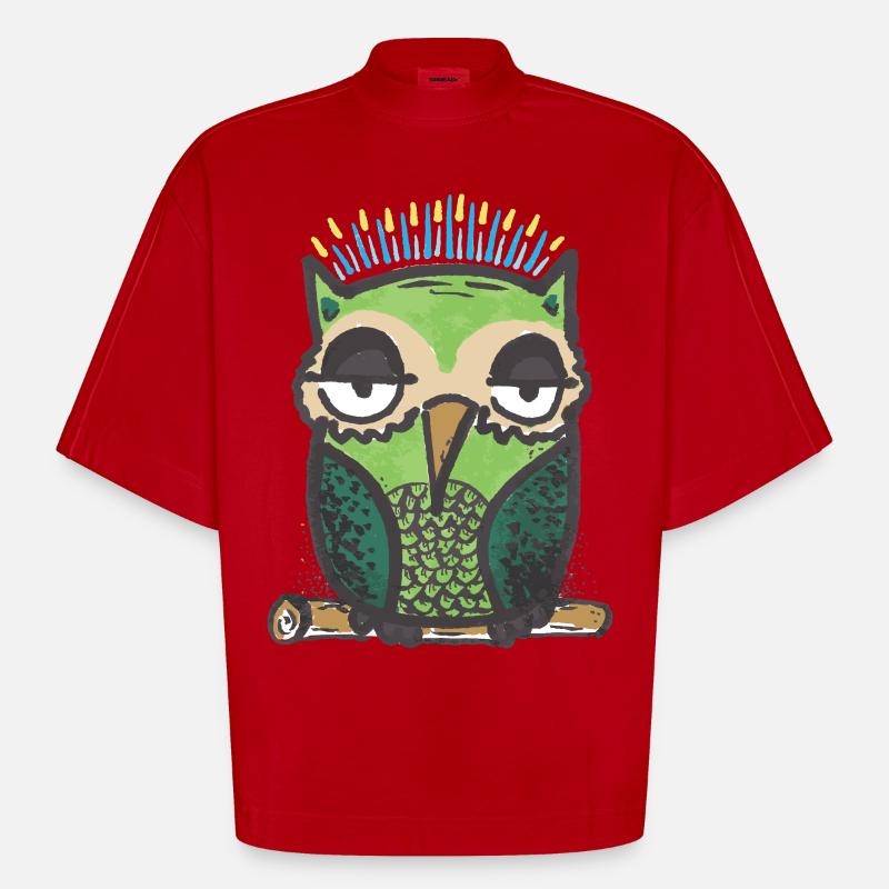 Eule - Heavyweight Oversized Organic Boxy T-Shirt Made in EU - Rot