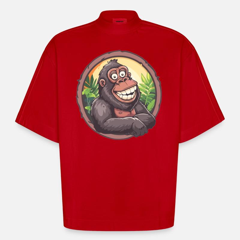Lachender Gorilla Dschungel - Heavyweight Oversized Organic Boxy T-Shirt Made in EU - Rot