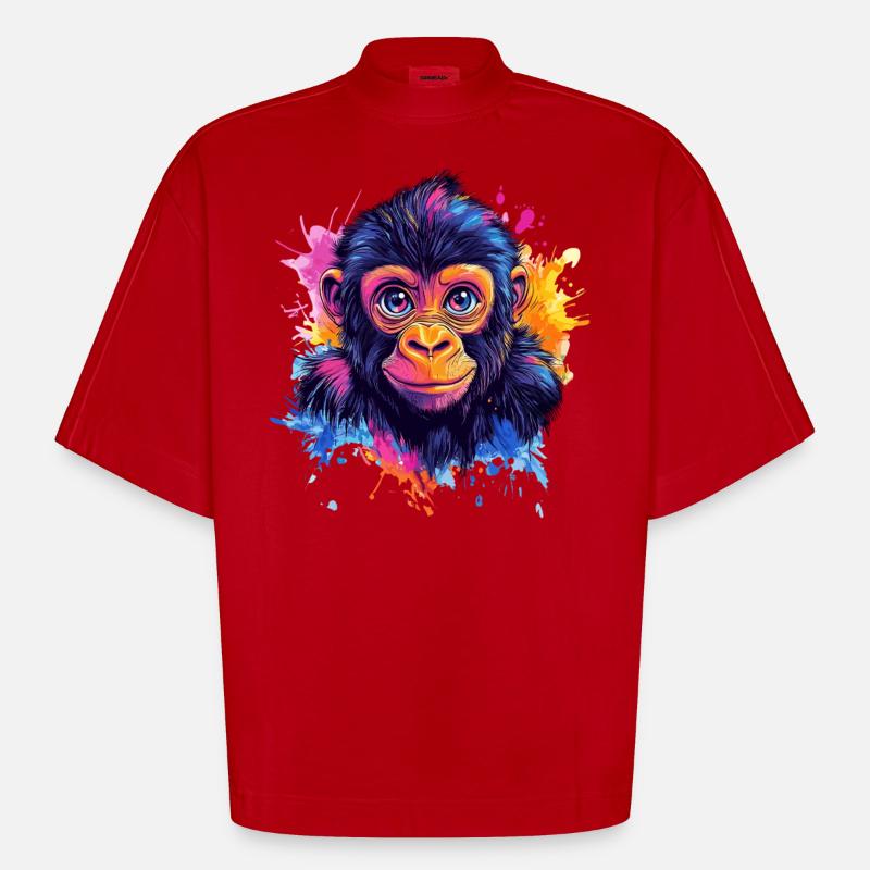 Bunter Affenkopf Splash - Heavyweight Oversized Organic Boxy T-Shirt Made in EU - Rot