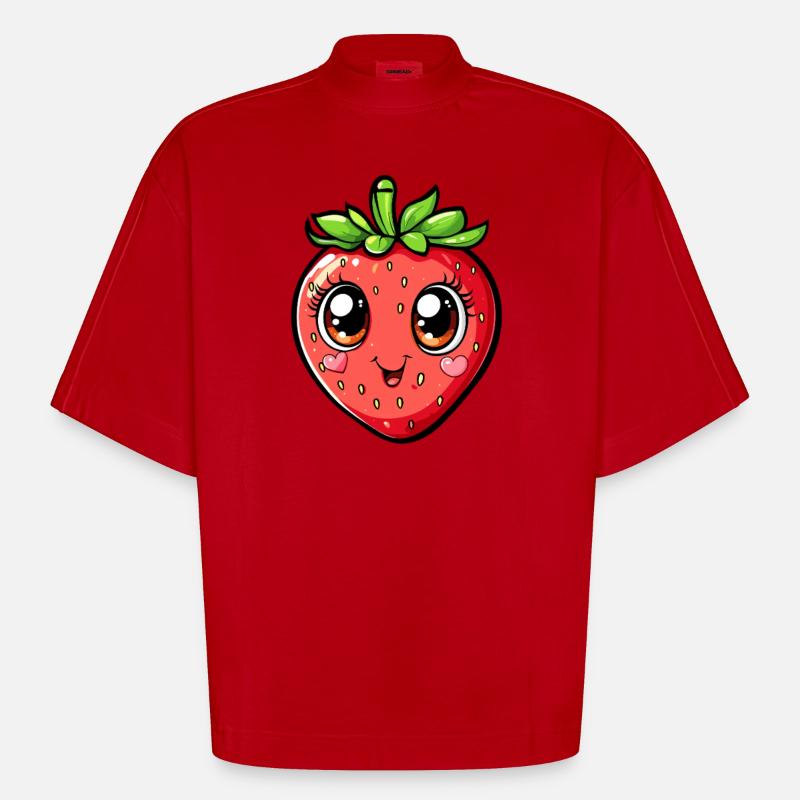 Fröhliche Erdbeere mit Herzchen - Heavyweight Oversized Organic Boxy T-Shirt Made in EU - Rot