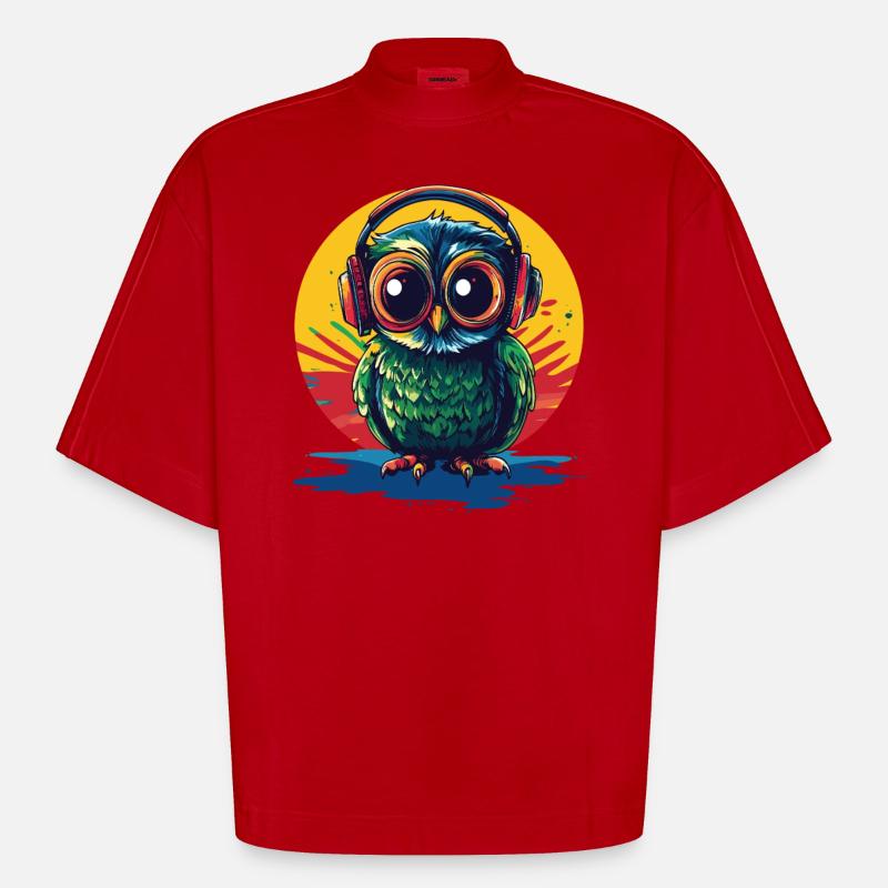 Eule mit Kopfhörern - Heavyweight Oversized Organic Boxy T-Shirt Made in EU - Rot
