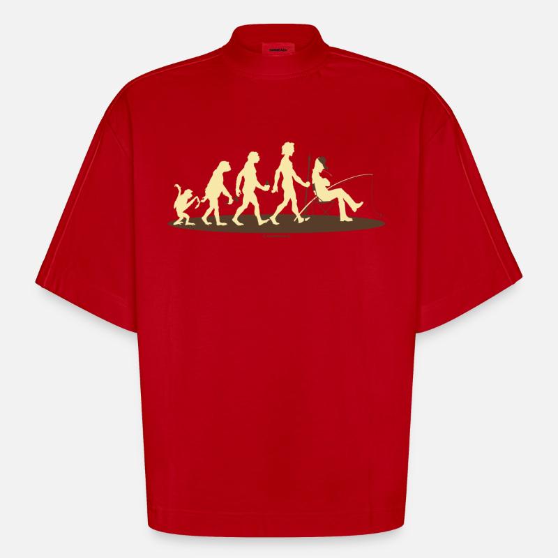 FUN - Evolution Angler - Geschenk - Bestseller - Heavyweight Oversized Organic Boxy T-Shirt Made in EU - Rot