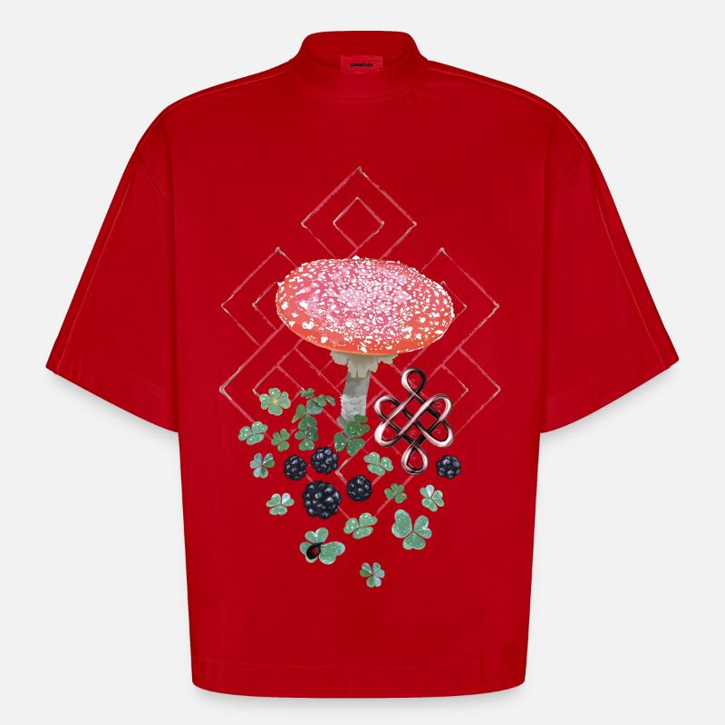 Trèfle Lucky Toadstool - T-shirt bio épais oversize Boxy fabriqué en UE - rouge