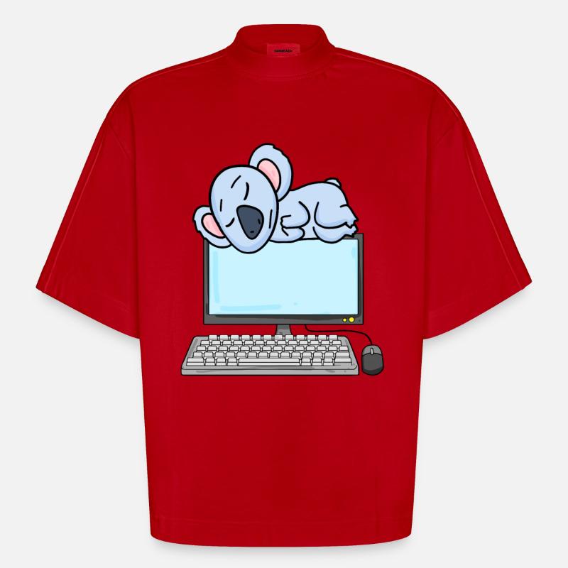 Koala Computer Nerd Programmer Gift - Heavyweight Oversized Organic Boxy T-Shirt Made in EU - red