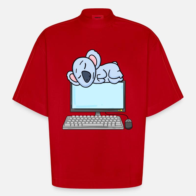 Koala Computer Nerd Programmeur Cadeau - T-shirt bio épais oversize Boxy fabriqué en UE - rouge