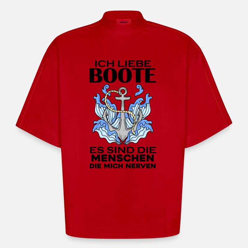 Boote Motorboot Boot - Heavyweight Oversized Organic Boxy T-Shirt Made in EU - Rot