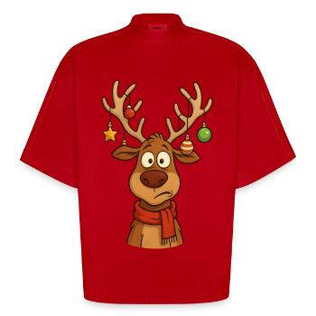 Cerf Rudolph Joyeux Noël doux - T-shirt bio épais oversize Boxy fabriqué en UE - rouge - Devant