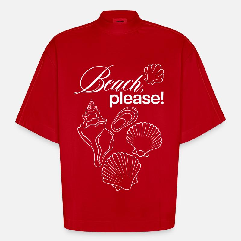 Illustration de coquillage côtier Beach Please - T-shirt bio épais oversize Boxy fabriqué en UE - rouge