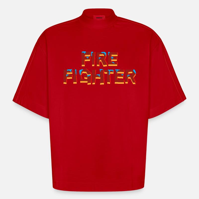 Pompiers - T-shirt bio épais oversize Boxy fabriqué en UE - rouge