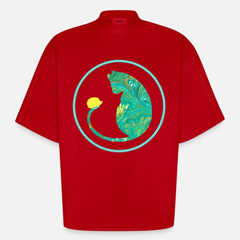 katze mit igel e 71 - Heavyweight Oversized Organic Boxy T-Shirt Made in EU - Rot