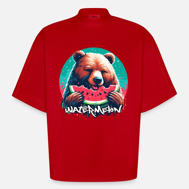 Pastèque ours cadeau délicieux - T-shirt bio épais oversize Boxy fabriqué en UE - rouge