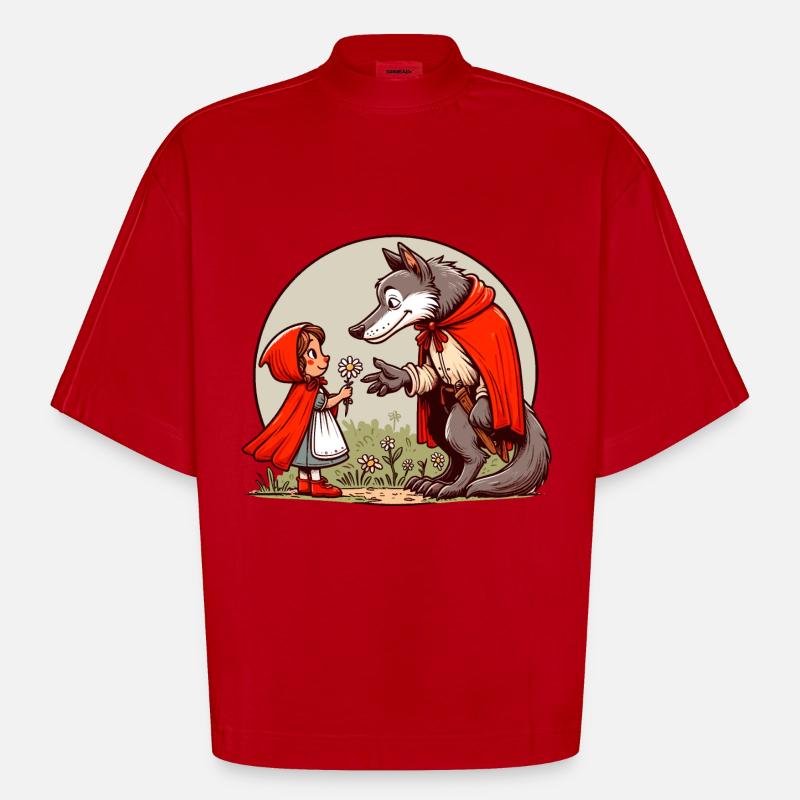 Rotkäppchen Märchen Wolf Niedlich Märchenfigur - Heavyweight Oversized Organic Boxy T-Shirt Made in EU - Rot