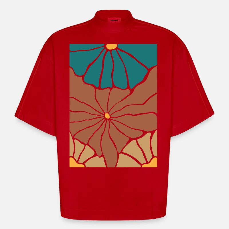Boho Flora Blumen - Heavyweight Oversized Organic Boxy T-Shirt Made in EU - Rot