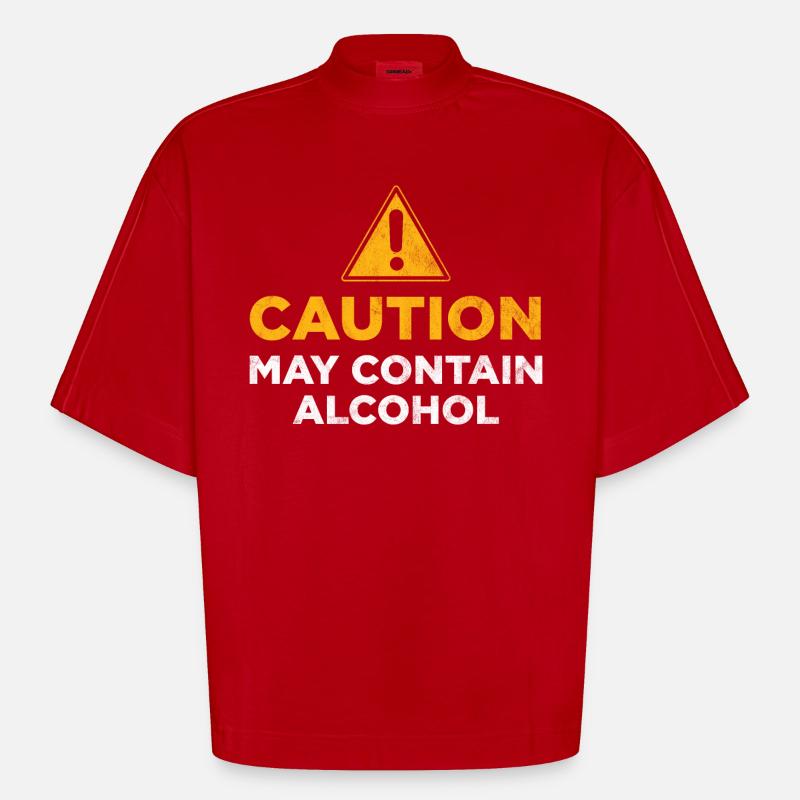 Caution may contain alcohol - Heavyweight Oversized Organic Boxy T-Shirt Made in EU - red