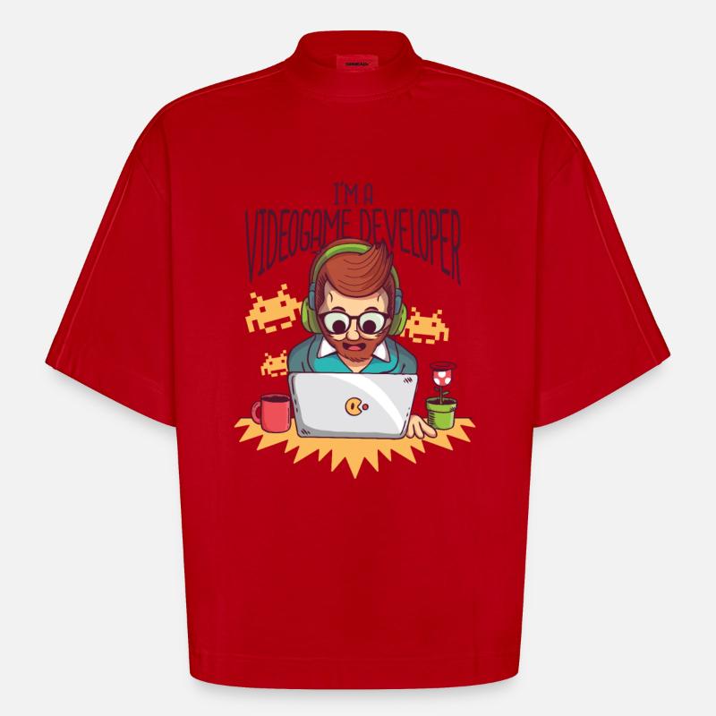Video Game Developer - Videogame Developer - Heavyweight Oversized Organic Boxy T-Shirt Made in EU - red
