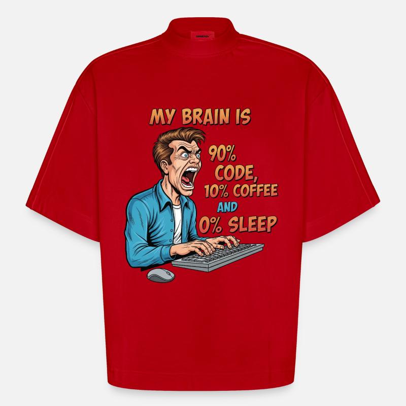 0% Schlaf: Code & Kaffee Power! - Heavyweight Oversized Organic Boxy T-Shirt Made in EU - Rot