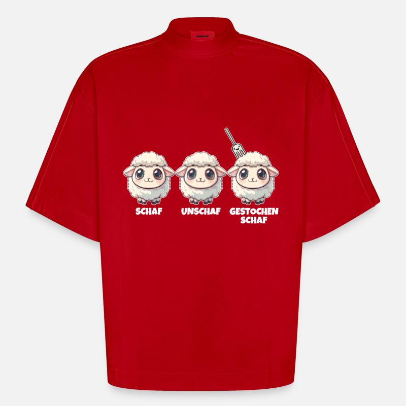 Schaf Unschaf gestochen Schaf - Heavyweight Oversized Organic Boxy T-Shirt Made in EU - Rot