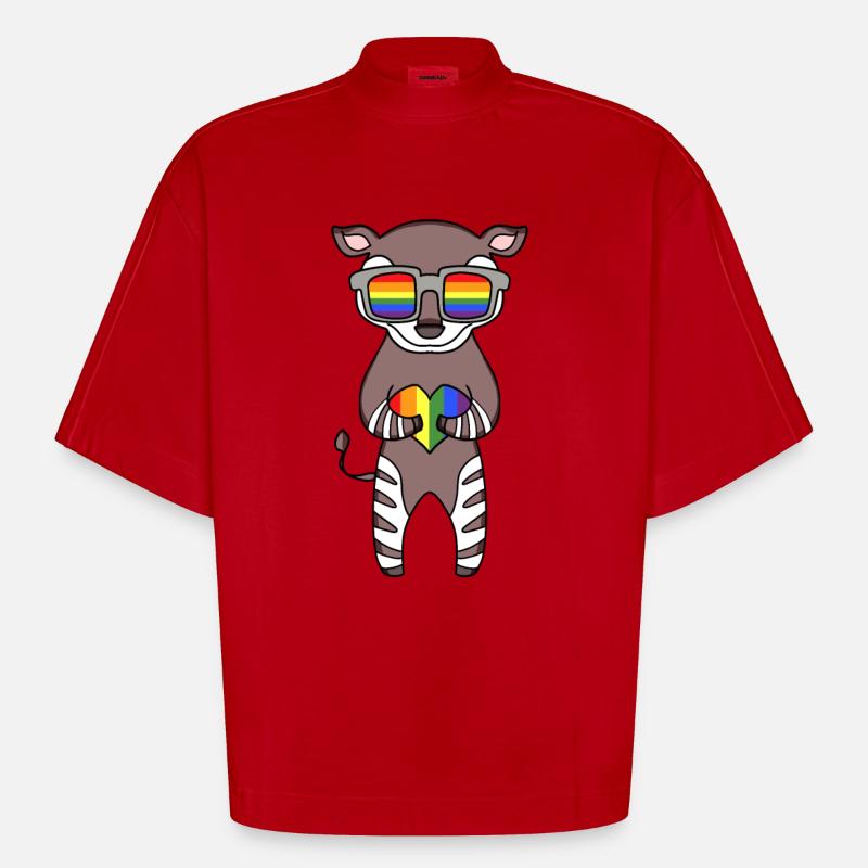 LGBT Tier Okapi Regenbogen - Heavyweight Oversized Organic Boxy T-Shirt Made in EU - Rot