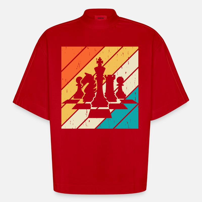 Échecs - T-shirt bio épais oversize Boxy fabriqué en UE - rouge