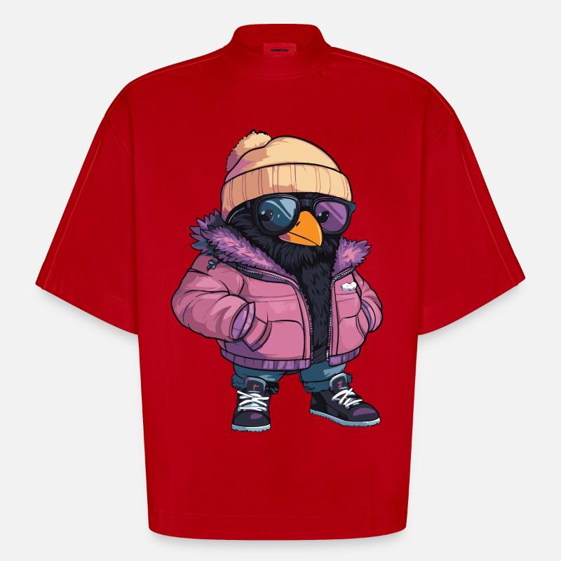 Rabe Krähe Cool Comic - Heavyweight Oversized Organic Boxy T-Shirt Made in EU - Rot