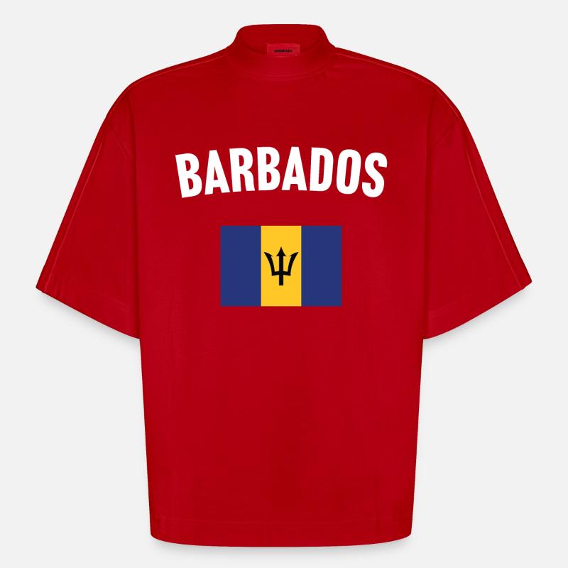 Drapeau de la Barbade - T-shirt bio épais oversize Boxy fabriqué en UE - rouge
