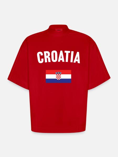 Croatia Flag - Heavyweight Oversized Organic Boxy T-Shirt Made in EU - red