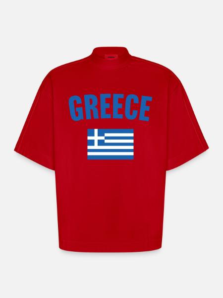 Drapeau de la Grèce - T-shirt bio épais oversize Boxy fabriqué en UE - rouge
